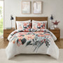 Madison Park Dahlia Peach/Off-White 3 Piece Floral Cotton Duvet Cover Set