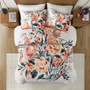 Madison Park Dahlia Peach/Off-White 3 Piece Floral Cotton Duvet Cover Set