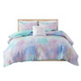 Intelligent Design Cassiopeia Aqua Watercolor Tie Dye Printed Quilt Set with Throw Pillow