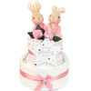 2 Tier New Baby Twin Girls Nappy Cake (Flopsy Bunny)