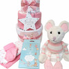 3 Tier Welcome To the world Girl Gift pink Nappy Cake Millie Mouse