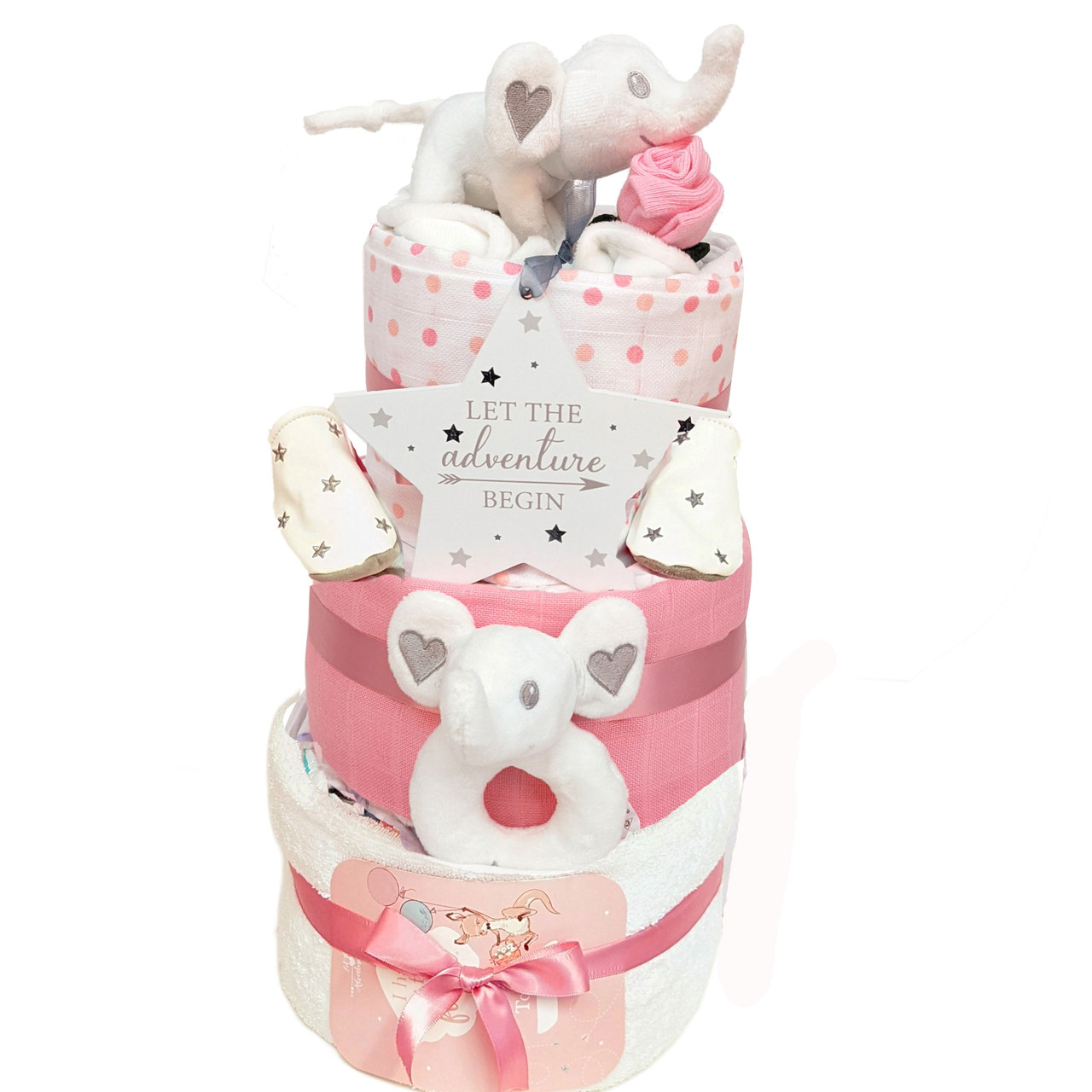 PRETTY TWO 2 Tier Nappy Cake With Teddy Baby Girl Boy Baby Shower Newborn  Gift £26.00 - PicClick UK