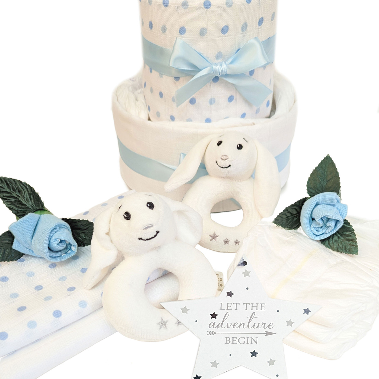 3 Tier Boy Twins Nappy Cake Let The Adventure Begin ( Organic Boi
