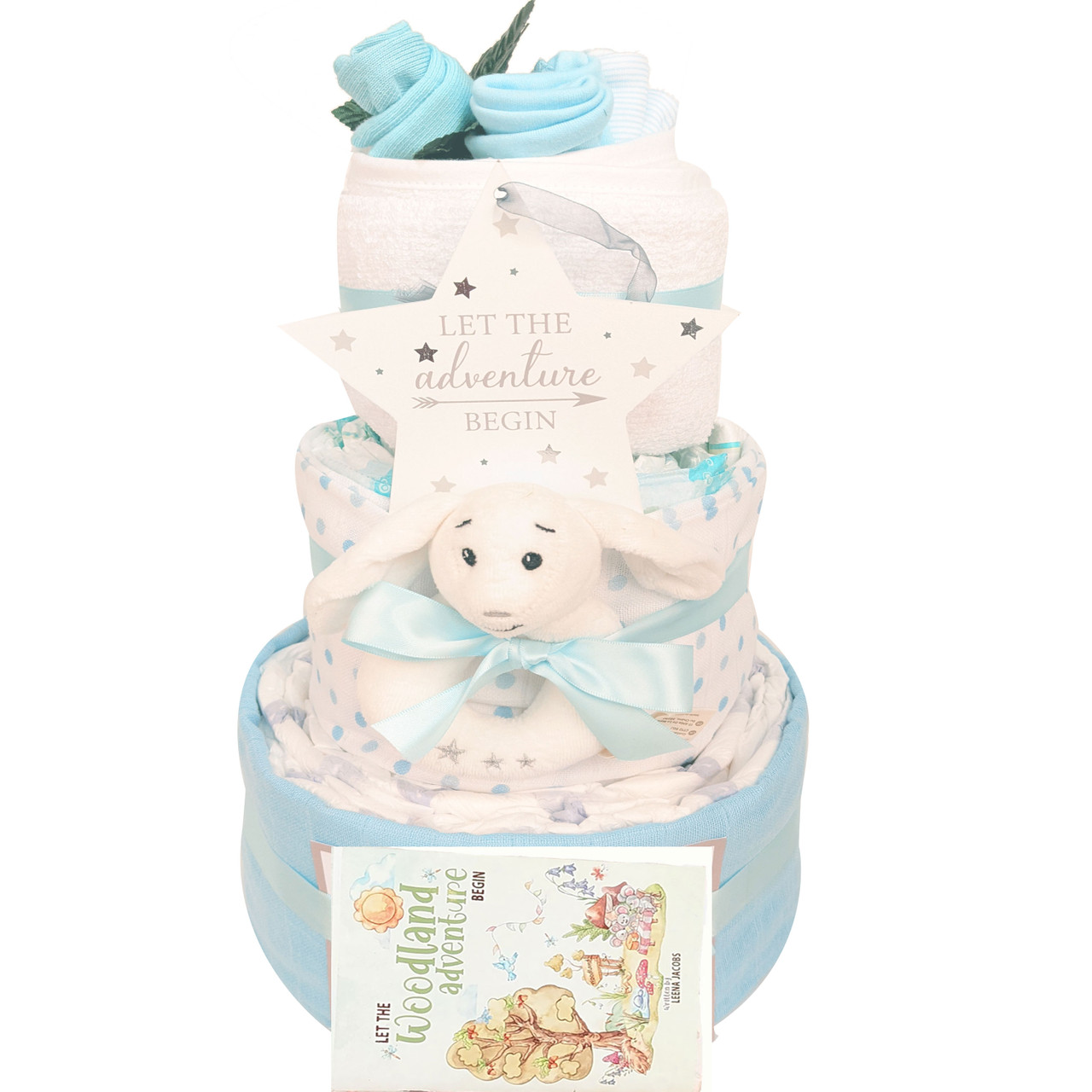 PRETTY TWO 2 TIER NAPPY CAKE WITH TEDDY BABY GIRL BOY BABY SHOWER NEWBORN  GIFT | eBay