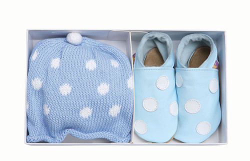 100% Polka Dot Blue Hat and shoes Gift Set