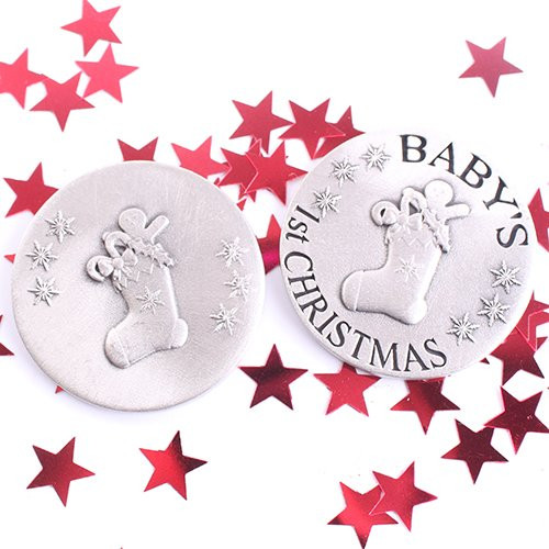 Baby's First Christmas Pewter Coin Xmas Stocking Baby's First Christmas Pewter Coin Xmas Stocking
