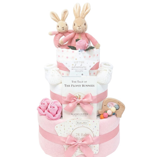 3 Tier Pink Luxury Baby  Girl Nappy Cake (Flopsy Bunny)