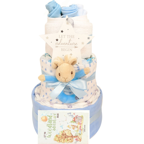 3 Tier Newborn Baby Boy nappy Cake Posy (Peter Rabbit)