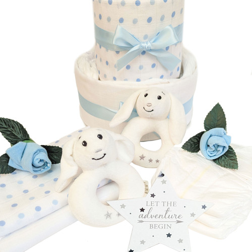 2 Tier Baby Twin Boys Nappy Cake (Bunnies) 2 Tier Baby Twin Boys Nappy Cake (Bunnies)