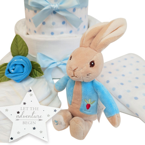 2 Tier Welcome Baby Boy Peter Rabbit Nappy Cake 2 Tier Welcome Baby Boy Peter Rabbit Nappy Cake