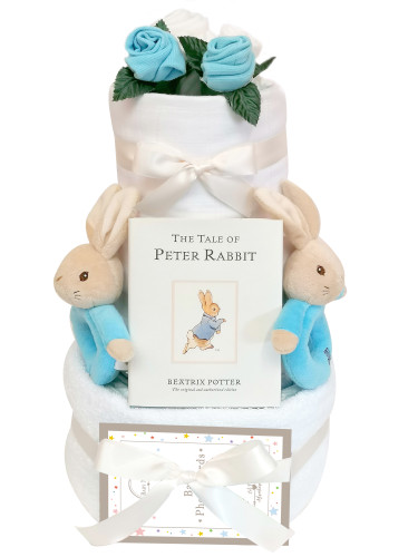 3 Tier Boy Twins Tales Of Peter Rabbit Posy Nappy Cake