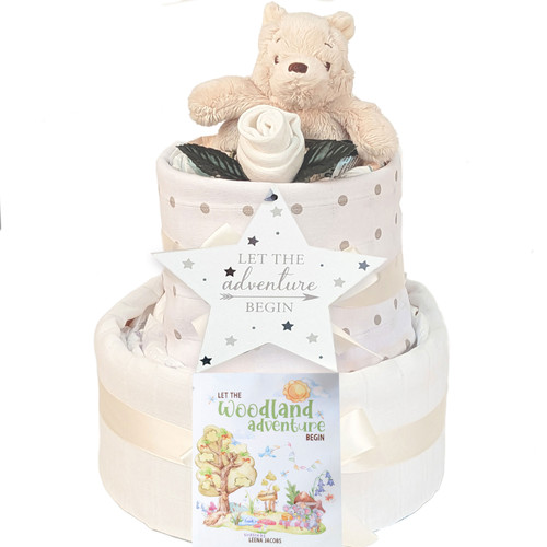 2 Tier Welcome Baby Gift Winnie The Pooh Nappy Cake