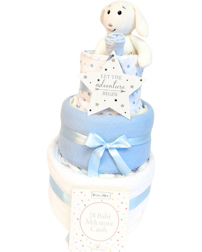 3 Tier Welcome To The World Organic Bunny Baby Boy Gift Nappy Cake