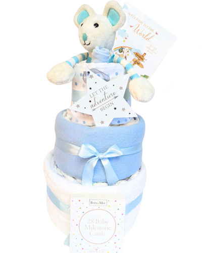3 Tier Baby Boy Gift Nappy Cake Monty Mouse Blue