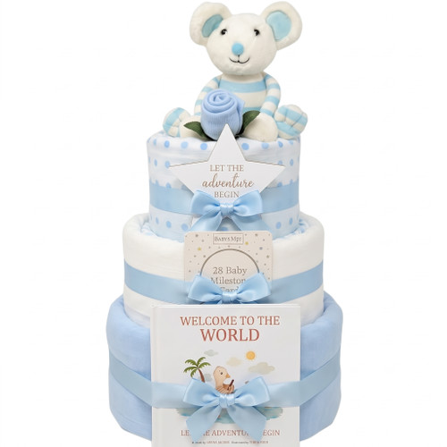Little Cuddles New Baby Boy Gift Little Mouse Nappy Cake Blue