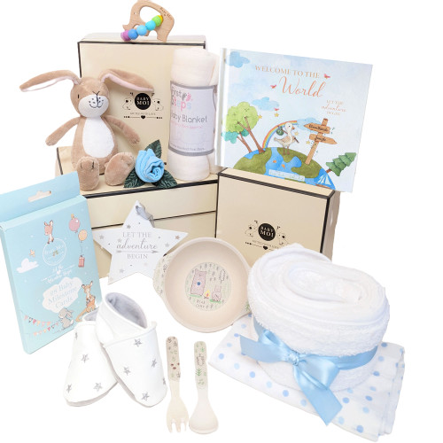 3 TIER LUXURY HAMPER BABY BOY GIFT BOX SET KEEPSAKE (HARE)