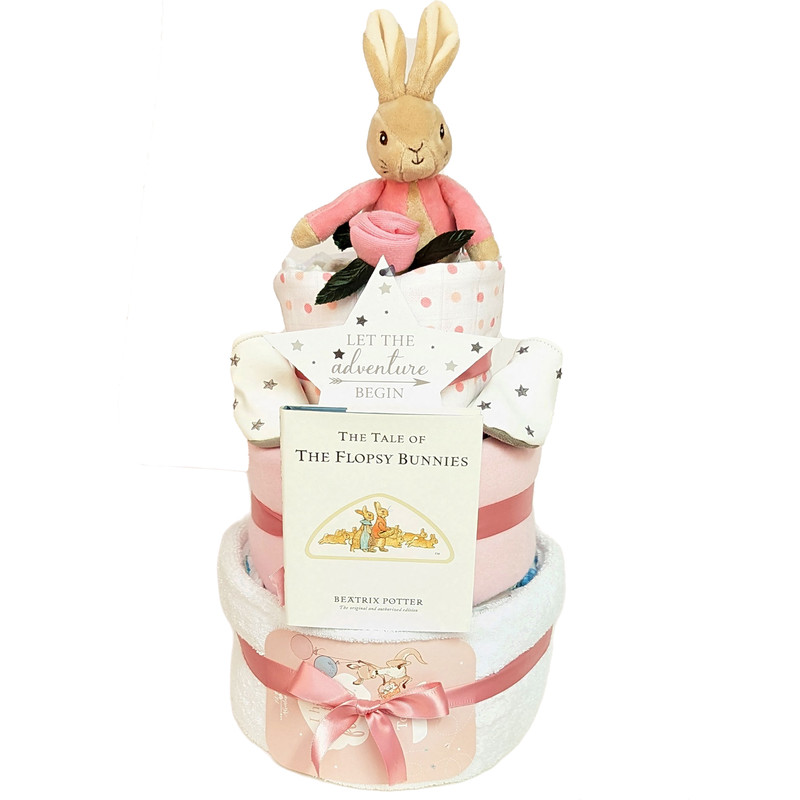 3 Tier Pink Luxury Baby  Girl Nappy Cake (Flopsy Bunny)