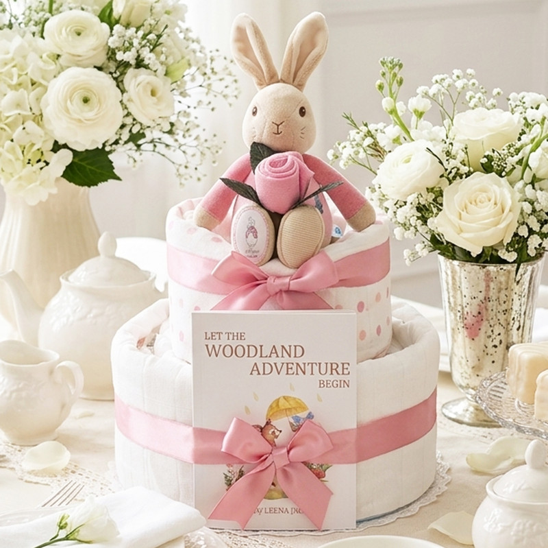 2 Tier Flopsy Bunny Nappy Cake