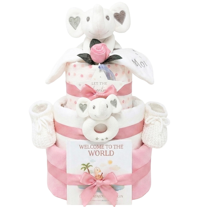 3 Tier New Baby Girl Nappy Cake Gift Set Safari