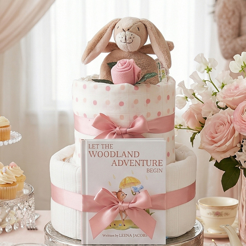 2 Tier Welcome Little One Girl Guess How Much I Love You Nappy Cake