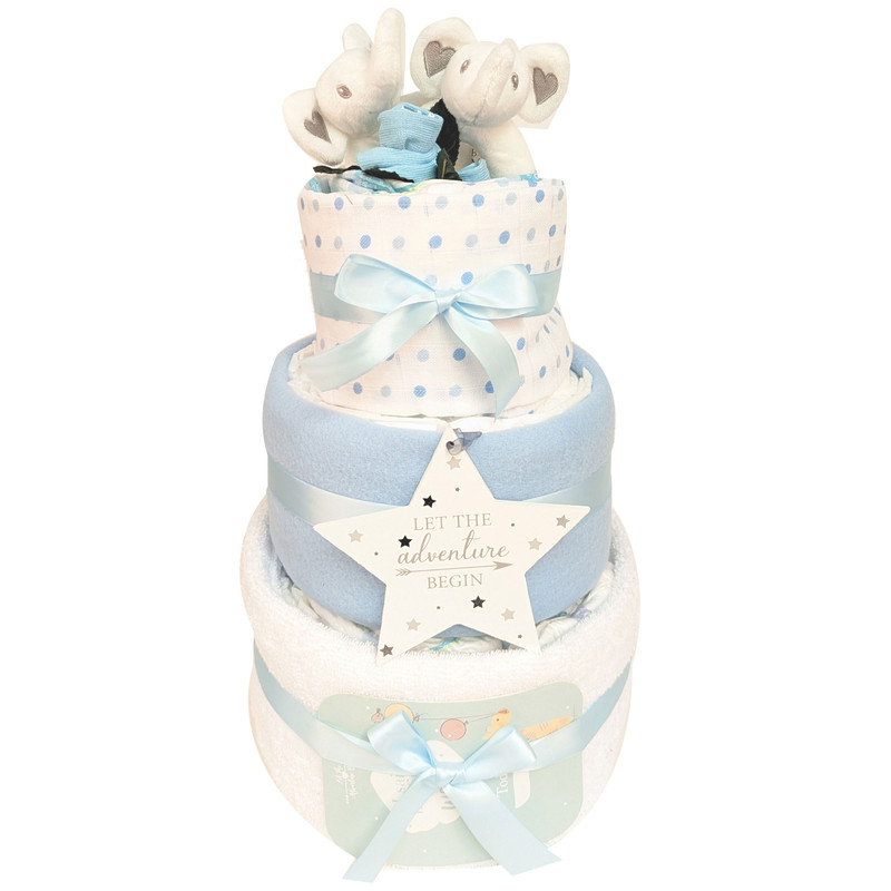 3 Tier Boy Twins Nappy Cake Let The Adventure Begin ( Elephant)