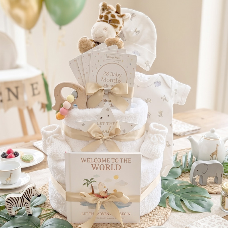 3 Tier Luxury Nappy Cake Baby Gift Giraffe