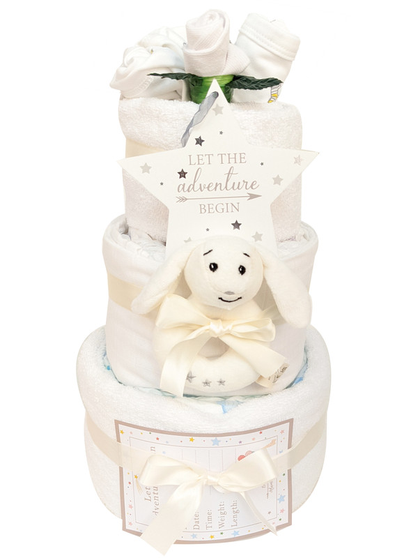 3 Tier New Born Baby Gift Nappy Cake Organic Boi Bunny