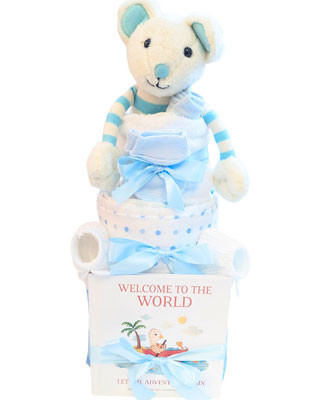 Little Cuddles New Baby Boy Gift Little Mouse Nappy Cake Blue