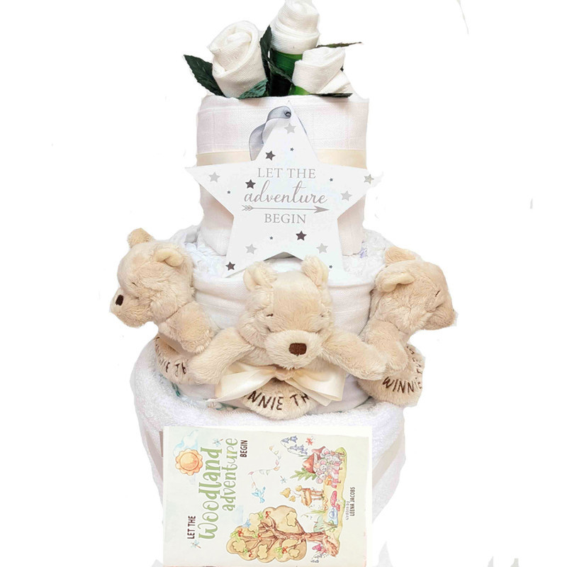 3 Tier Nappy Cake Triplets Baby Gift Winnie The Pooh Unisex
