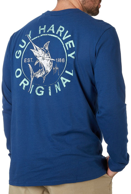 Guy Harvey Circle Ls No Pocket Tee (Estate Blue/Circle,3X-Large)