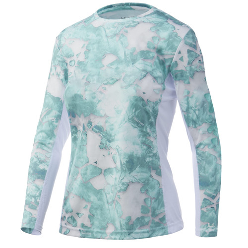 HUK Icon X Mossy Oak Fracture Long Sleeve (Mossy Oak Seafoam,X-Small)