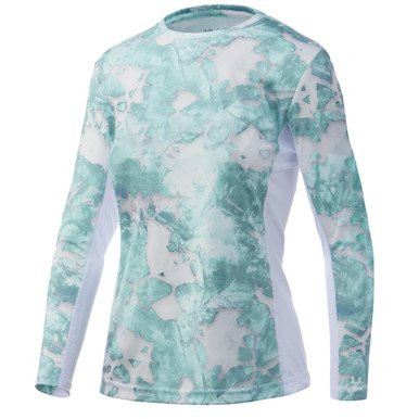 HUK Icon X Mossy Oak Fracture Long Sleeve (Mossy Oak Seafoam,X-Small)
