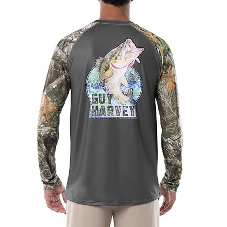 Guy Harvey Mens Freshwater Jumping BaShort Sleeve Raglan Sun Protection Long