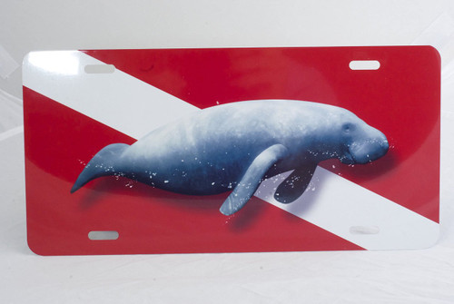 Marine Sports Air Brush Manatee Dive Flag Plate Red/White