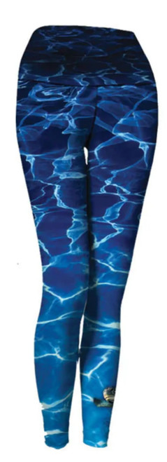 Sea Fear Performance leggings, blue water with sea turtle accent