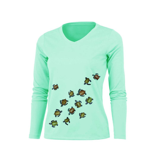 Sea Fear Women's Fishing Shirt Sea Grass - Baby Sea Turtles