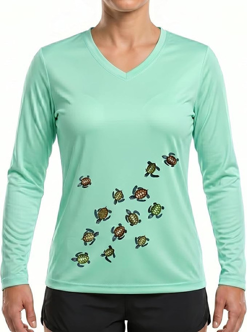 Sea Fear Women's Fishing Shirt Sea Grass - Baby Sea Turtles
