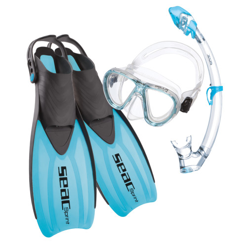 Seac  Set Sprint Dry, Snorkeling Set with 100% Pure Silicone Mask, Snorkel with Dry Top and Fins
