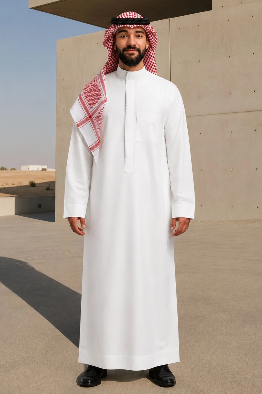 Ventilated White Saudi Thobe – Classic Daily Comfort