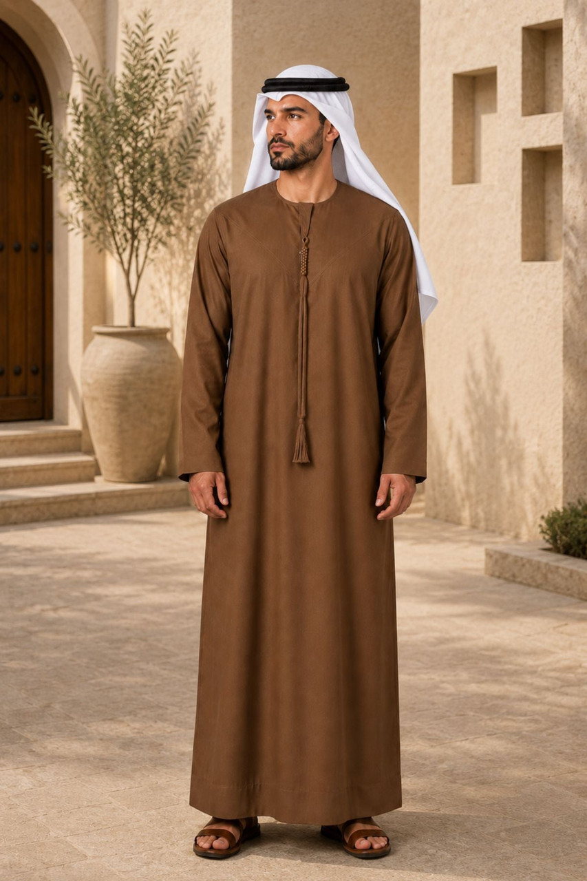 Authentic Brown Emirati Thobe – Classic Arabic Men’s Wear