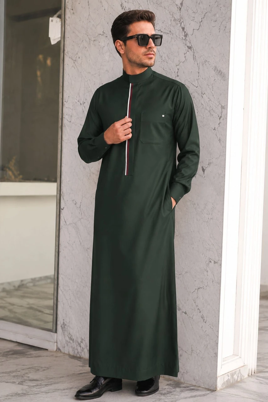 Sophisticated Dark Green Saudi Thobe for Formal Occasions