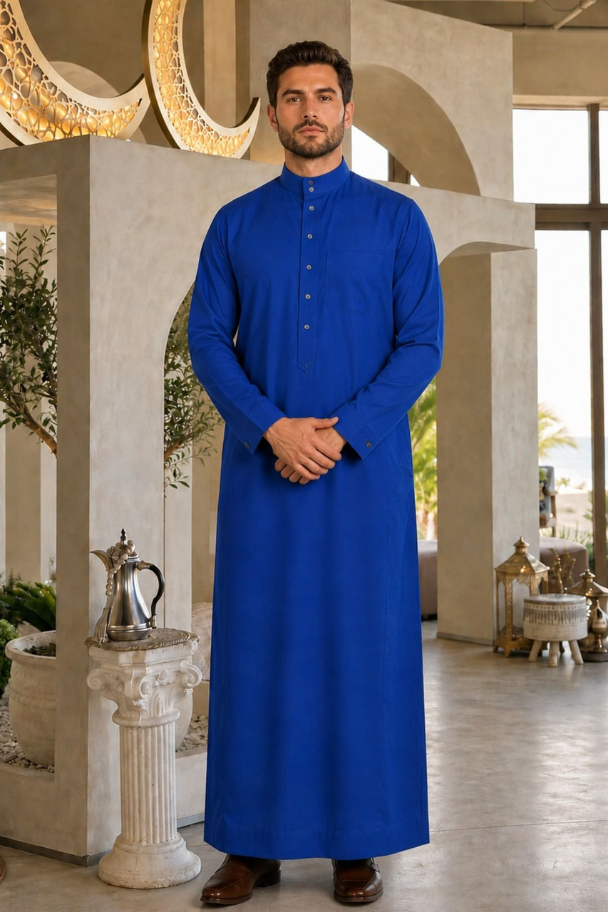 Royal Blue Bold Saudi Thobe – Elegant & Comfortable