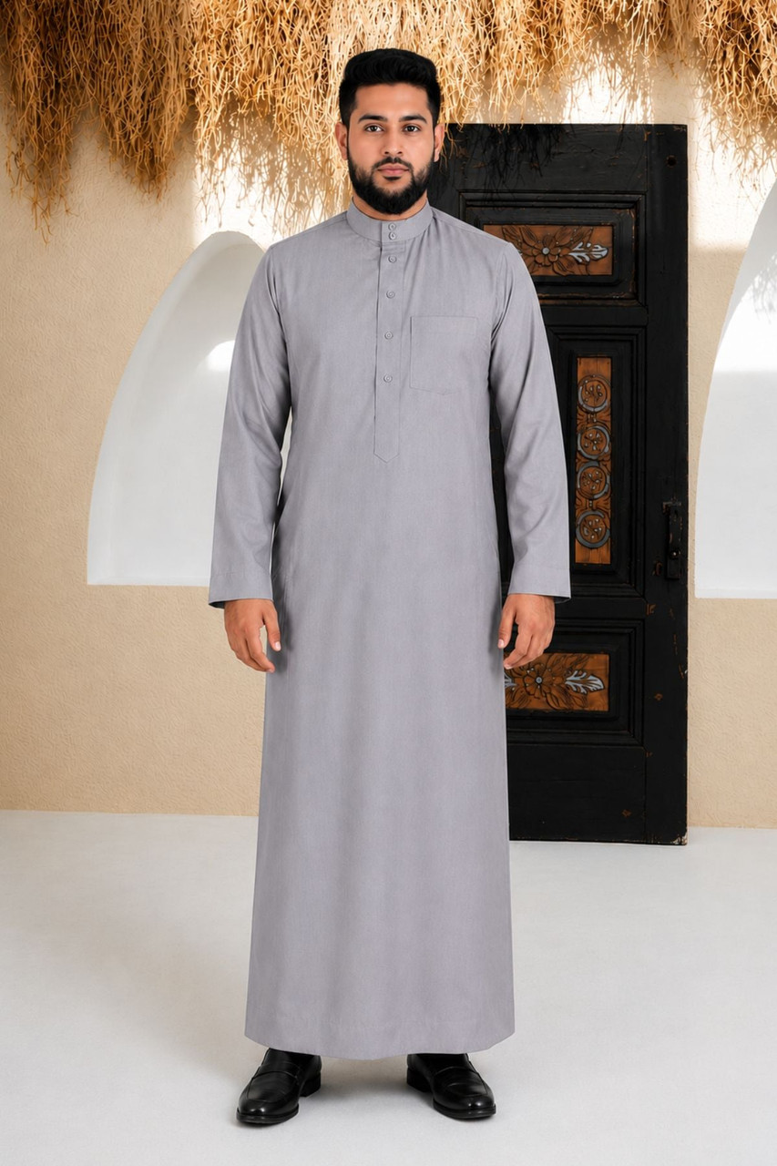 Silver Gray Luxury Saudi Thobe – Effortless Daily Elegance