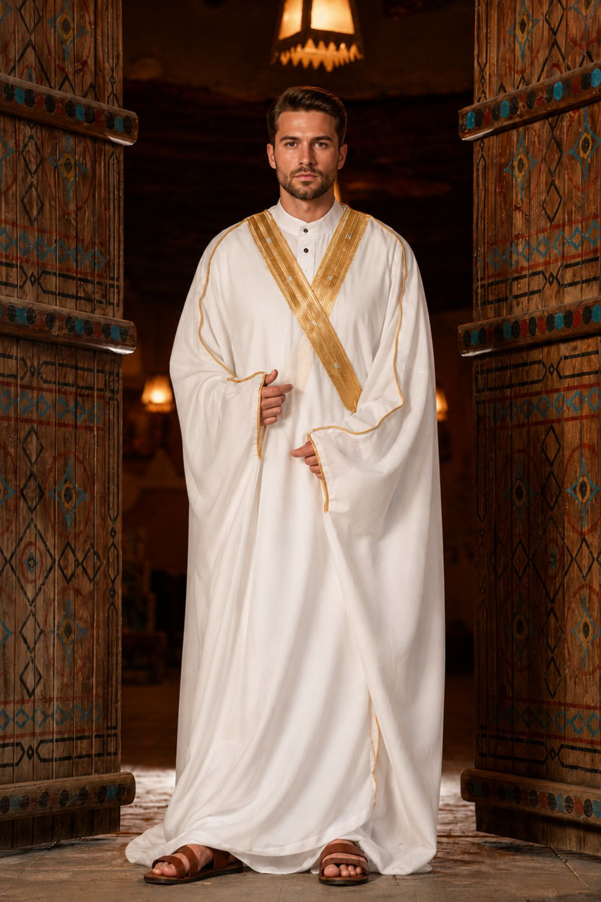 Prestige White Gulf Bisht – Elegant Cloak for Men