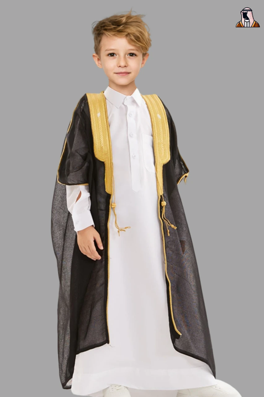Elegant Black Kids’ Bisht – Premium Traditional Cloak for Children