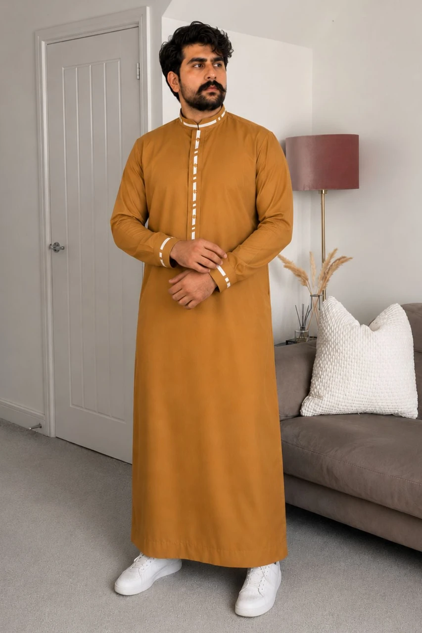 Chic Sea Sand Kuwaiti Style Thobe – Classic Elegance & Exceptional Comfort