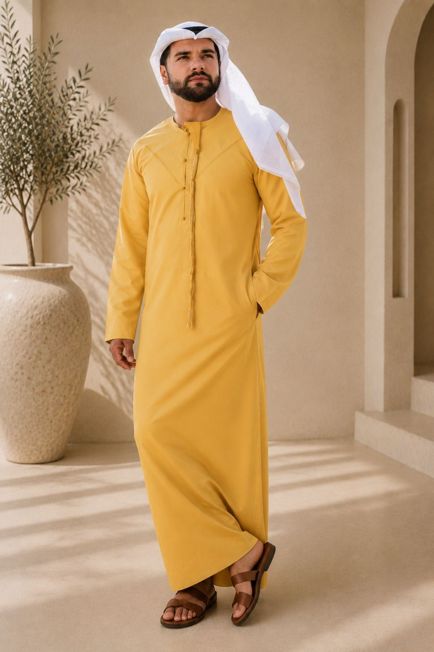 Light Golden Emirati Thobe for Men – Comfortable & Stylish