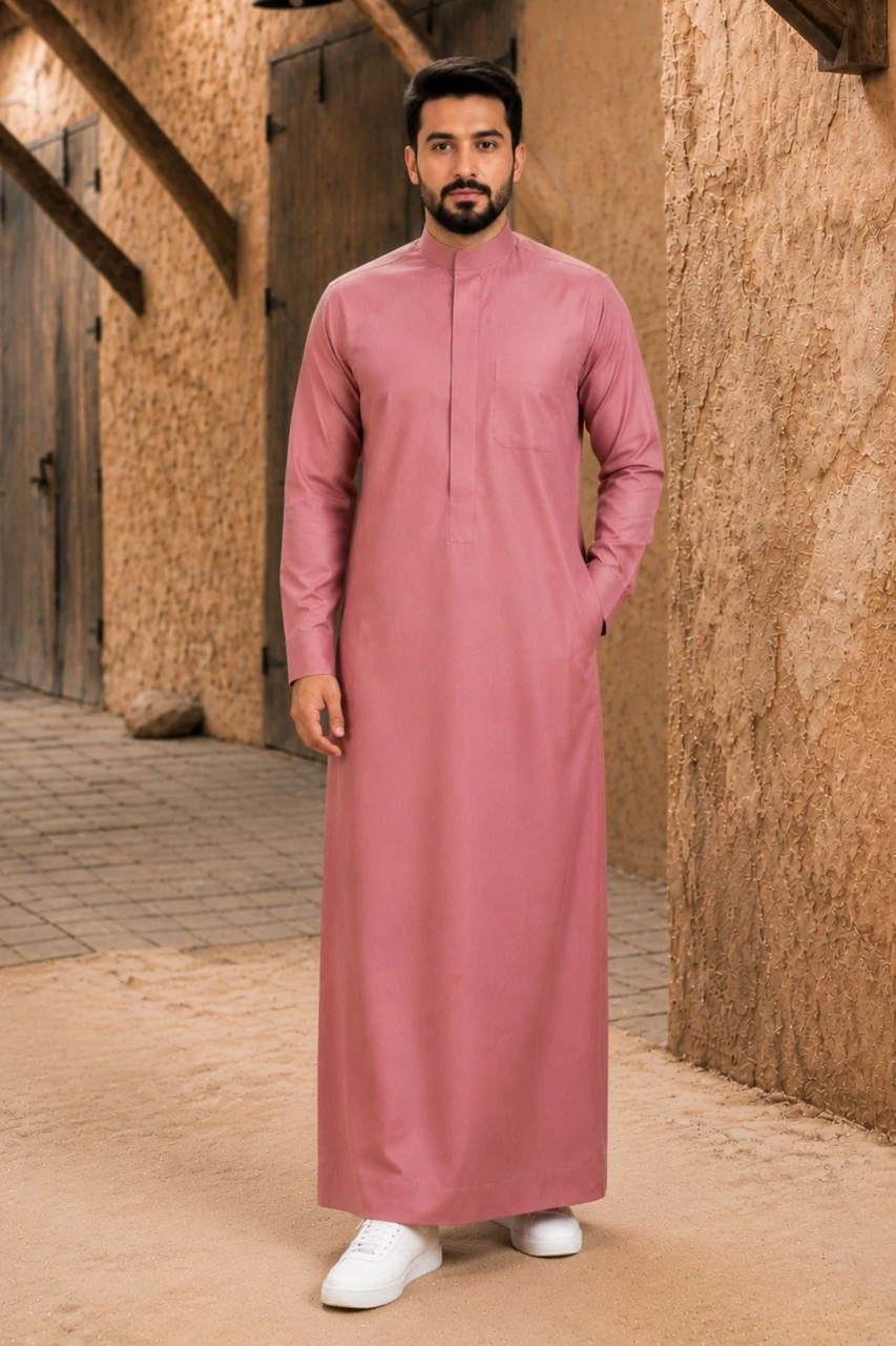 Rose Pink Chic Saudi Thobe – Elegant & Comfortable for Every Occasion