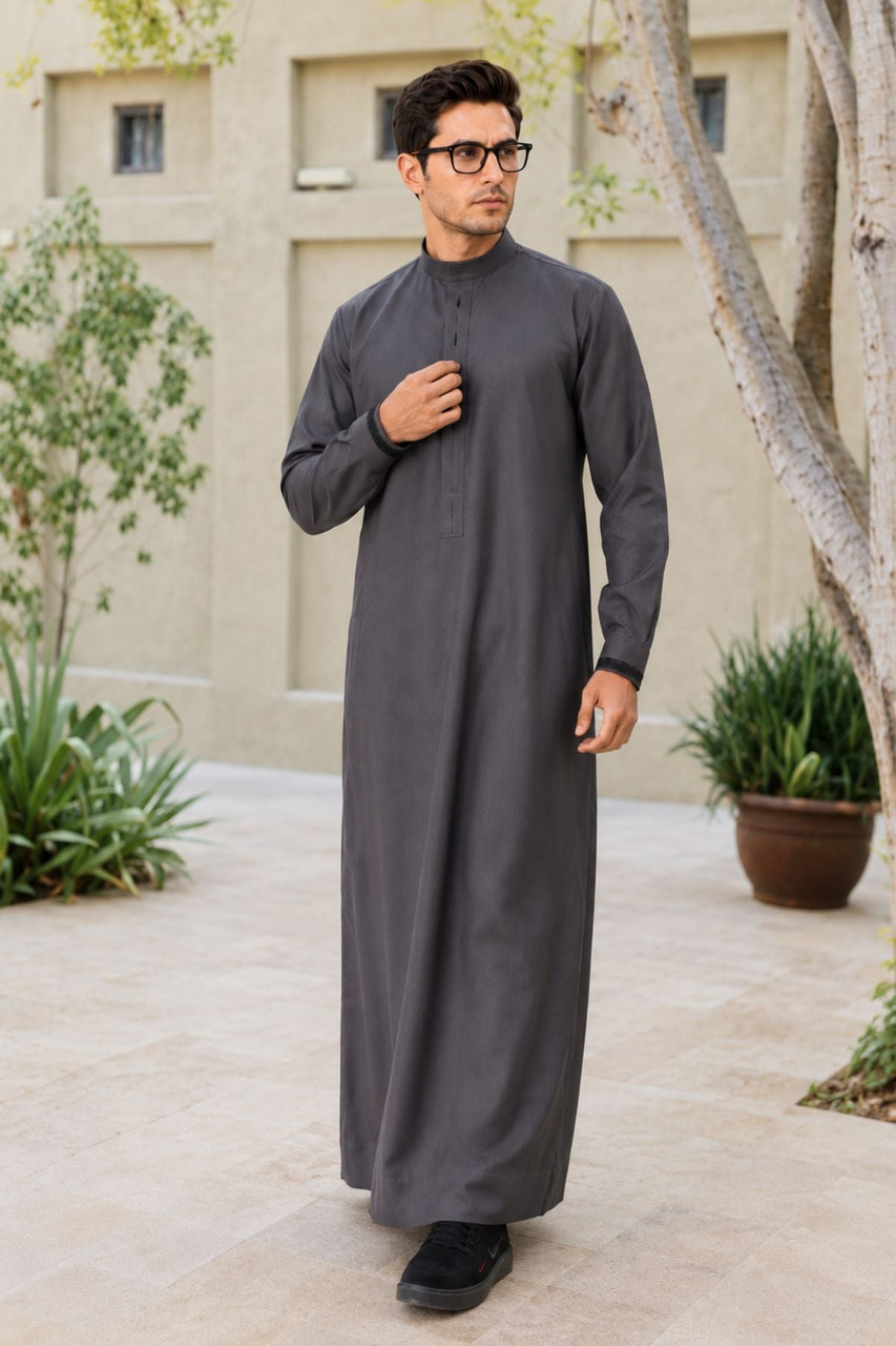 Dark Gray Saudi Thobe for Men Classic Arabian Style