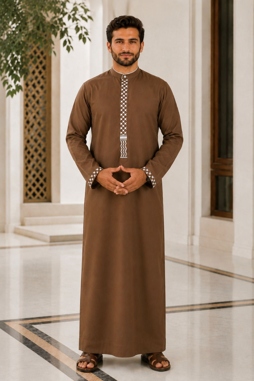Mocha Brown Thobe for Men Classic Arabian Elegance